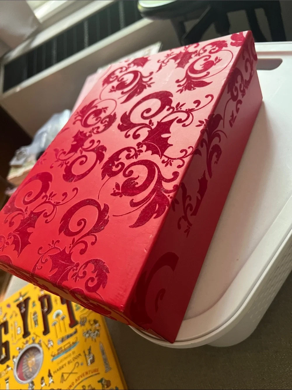 Red Vintage Decorative Gift Box with Swirl Pattern - Party Supplies